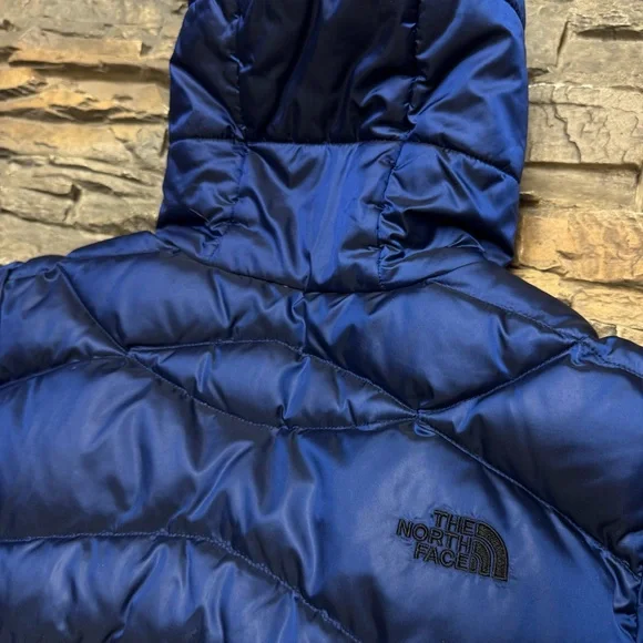 The North Face 550 Down Insulated Parka Jacket Women Large Blue Full Zip Pockets - Picture 8 of 14